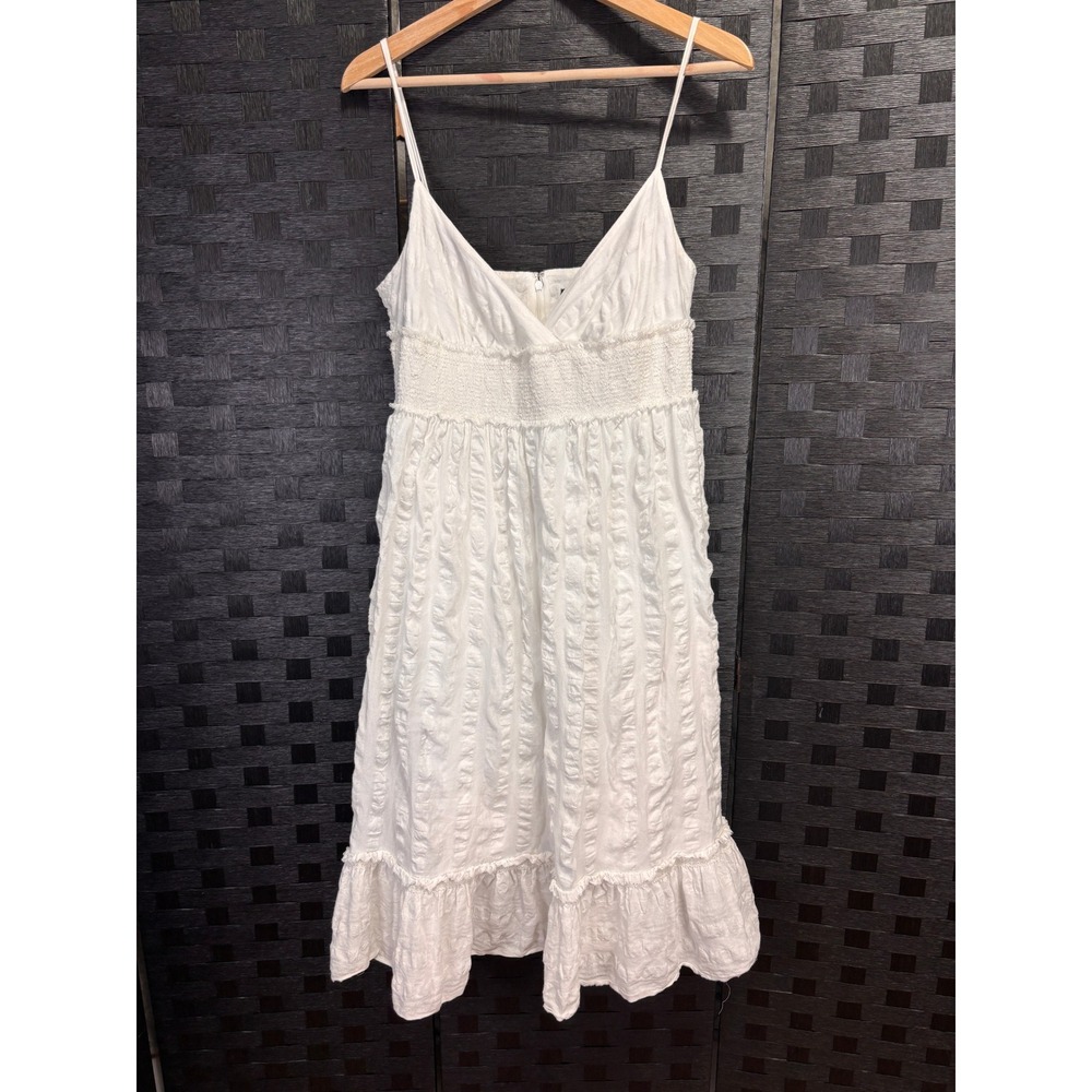 J.Crew Dress Women 2 White Cotton Seersucker Ruffle Hem Grad Bride Coquette